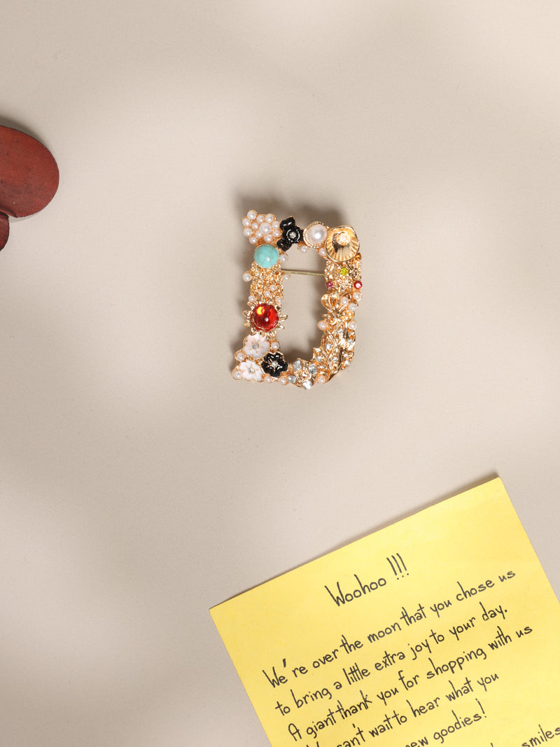 Multicolor Alphabet D Brooch