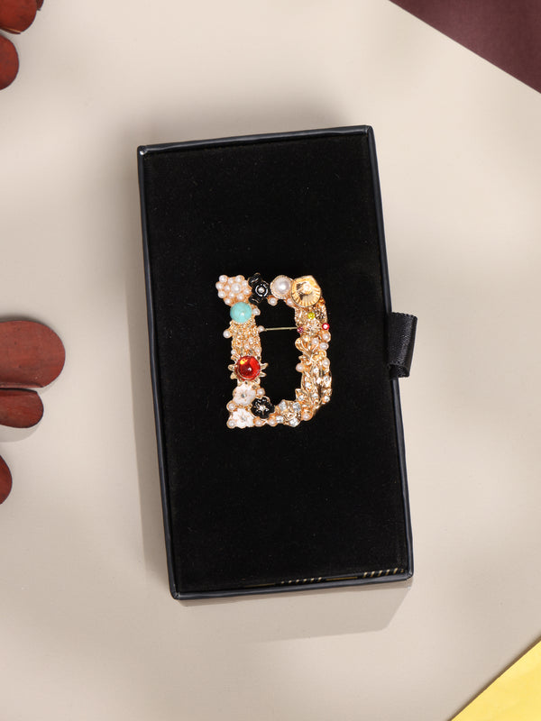 Multicolor Alphabet D Brooch