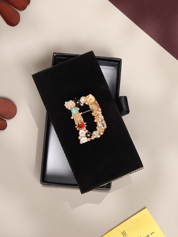 Multicolor Alphabet D Brooch