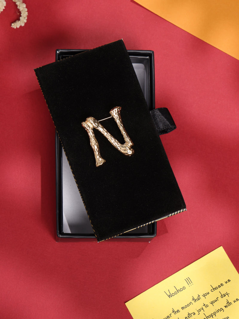 Golden Alphabet N Brooch