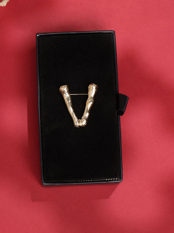 Golden Alphabet V Brooch