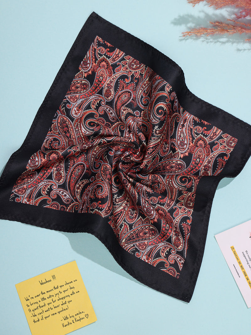 Orange & Black Paisley Pocket Square