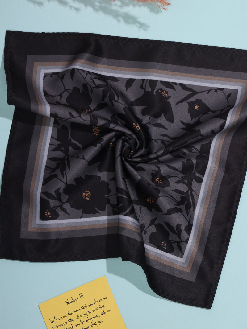 Black & Grey Floral Pocket Square