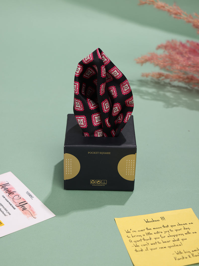 Black & Pink Geometric Pocket Square