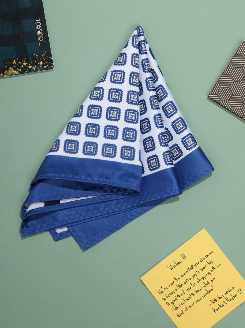 Blue & White Geometric Pocket Square