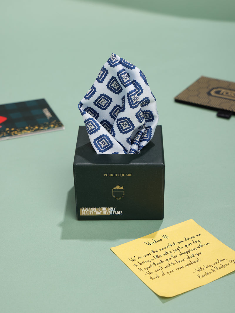 Blue & White Geometric Pocket Square