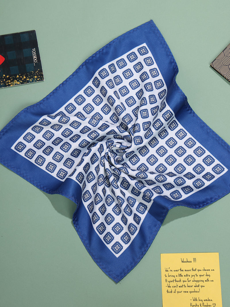 Blue & White Geometric Pocket Square