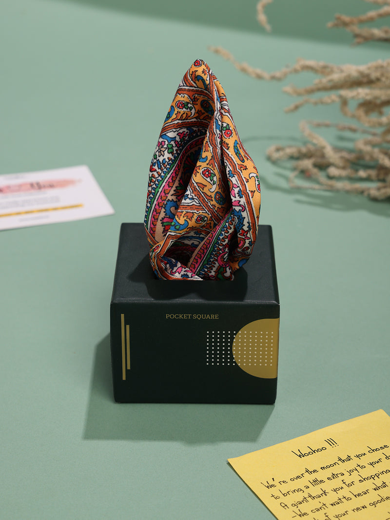 Orange Paisley Pocket Square