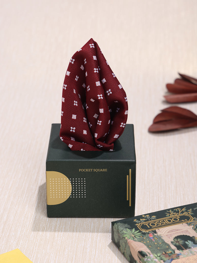 Maroon Geometric Pocket Square