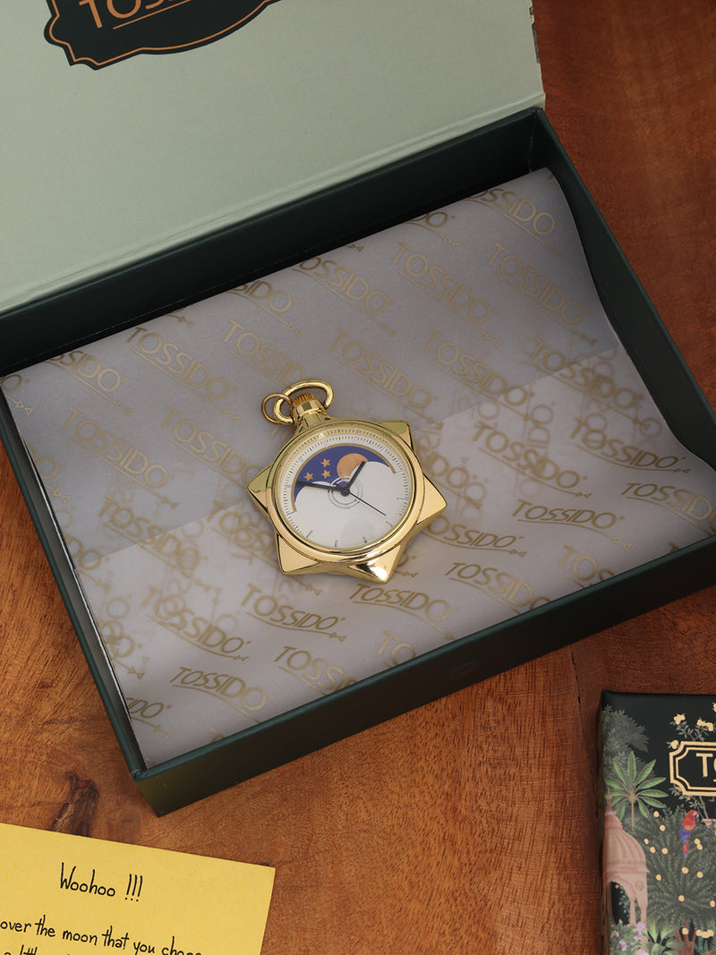 Stellar Gold-Tone Pocket Watch with Moonphase Design