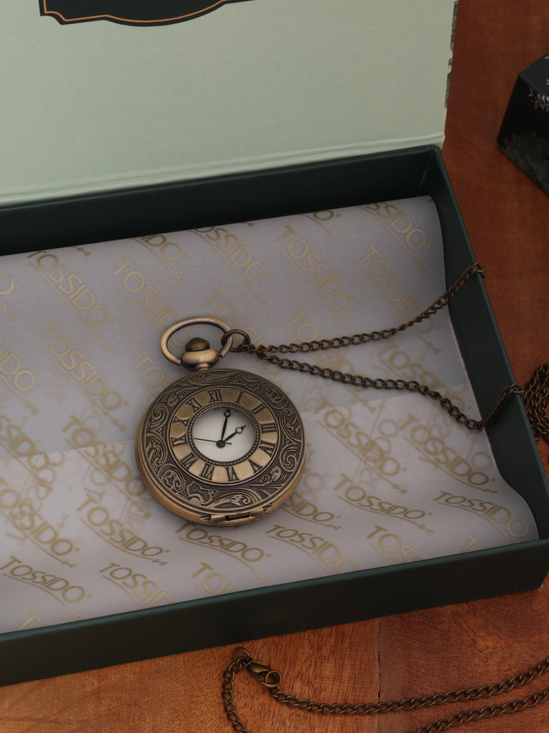Celestial Gold Pocket Watch with Star Case & Moonphase Dial
