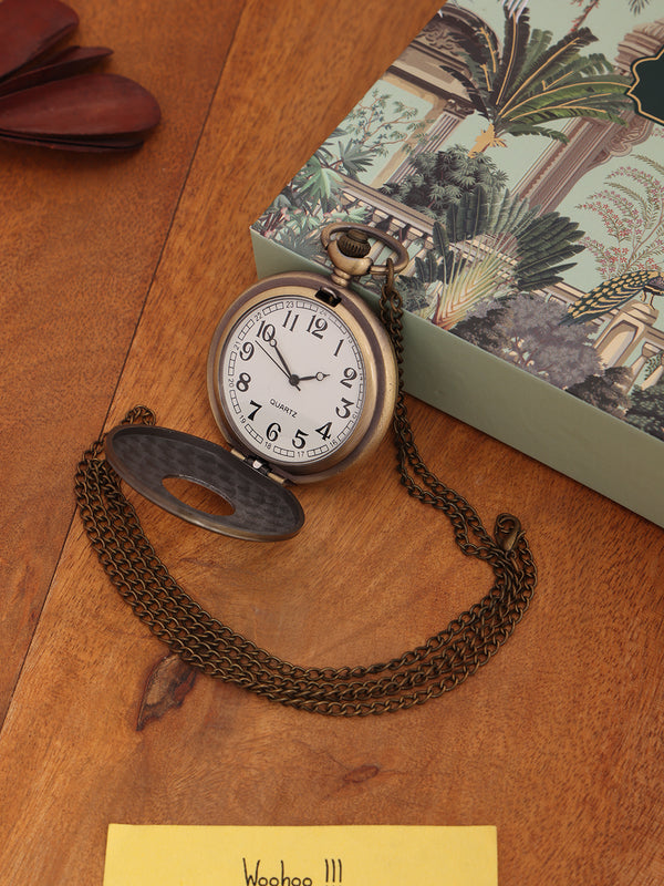 Celestial Gold Pocket Watch with Star Case & Moonphase Dial