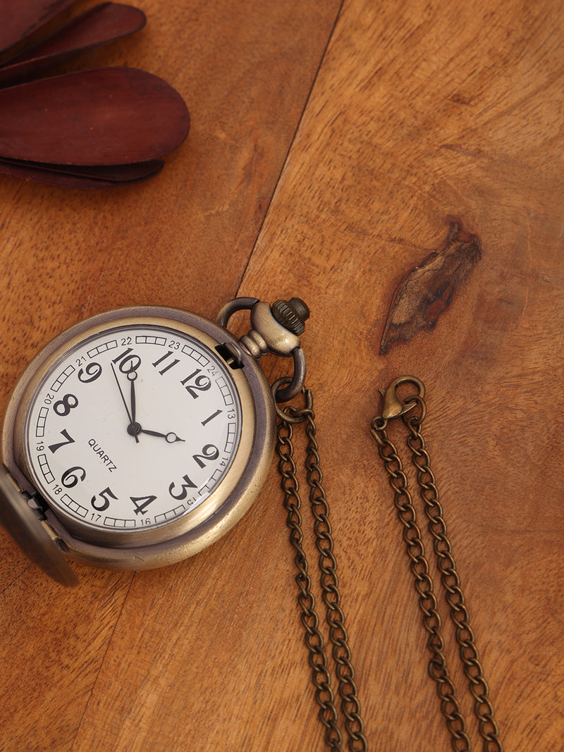 Celestial Gold Pocket Watch with Star Case & Moonphase Dial