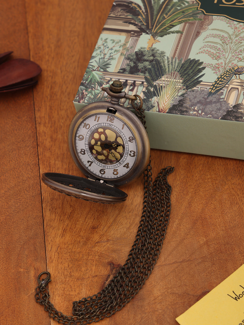 Midnight Black Pocket Watch with Gold Skeleton Dial
