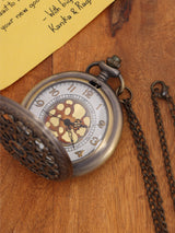 Midnight Black Pocket Watch with Gold Skeleton Dial