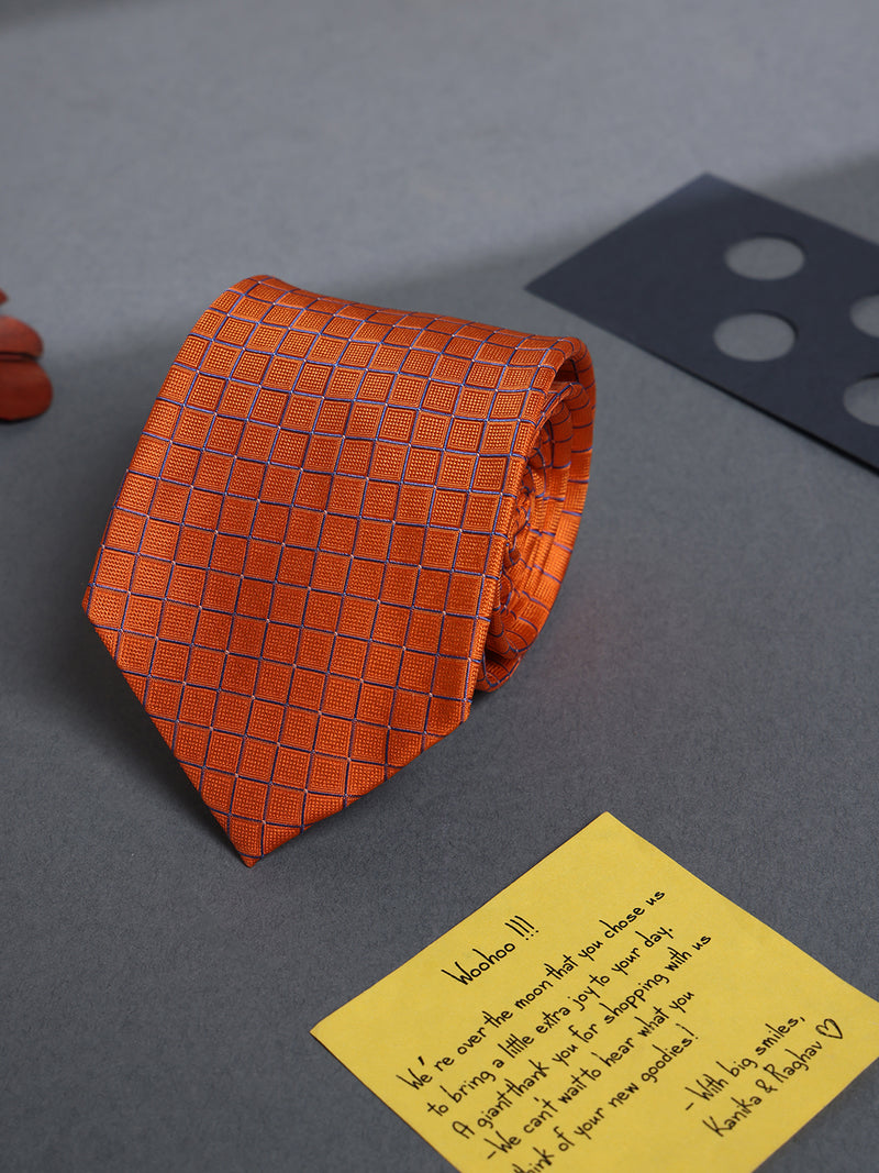 Orange Check Woven Silk Necktie