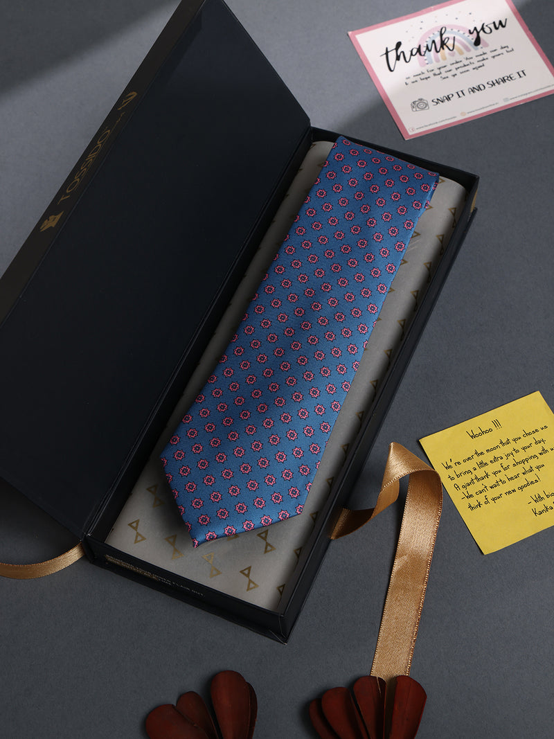 Blue Geometric Printed Necktie