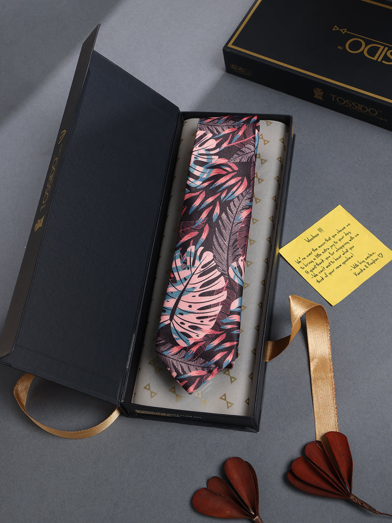 Pink Floral Printed Necktie