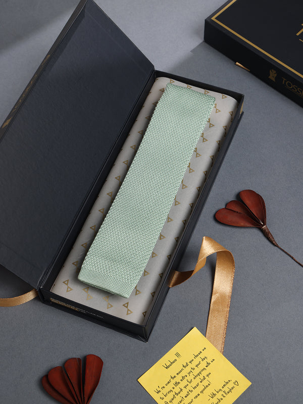 Light Green Solid Knitted Necktie