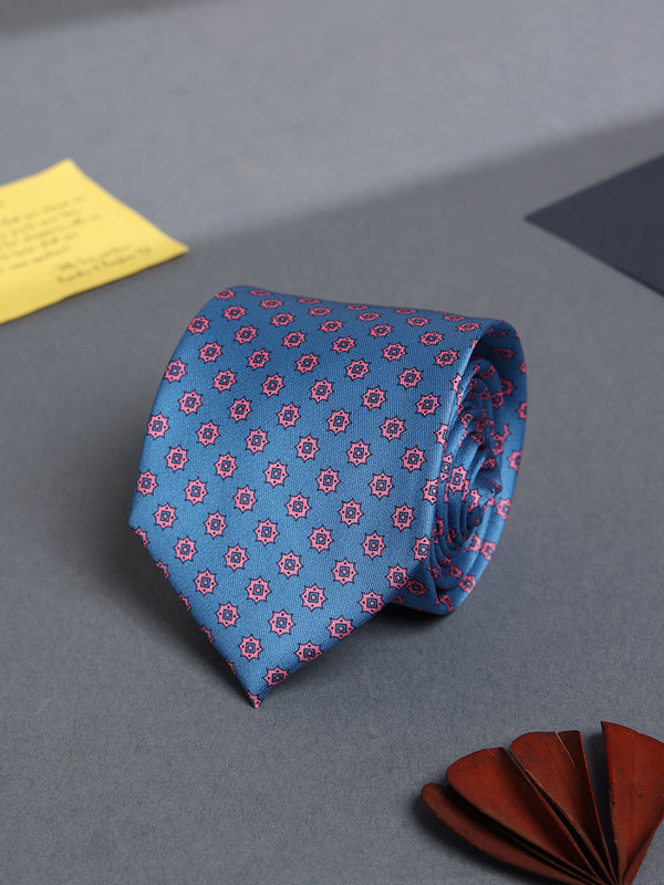 Blue Geometric Printed Necktie