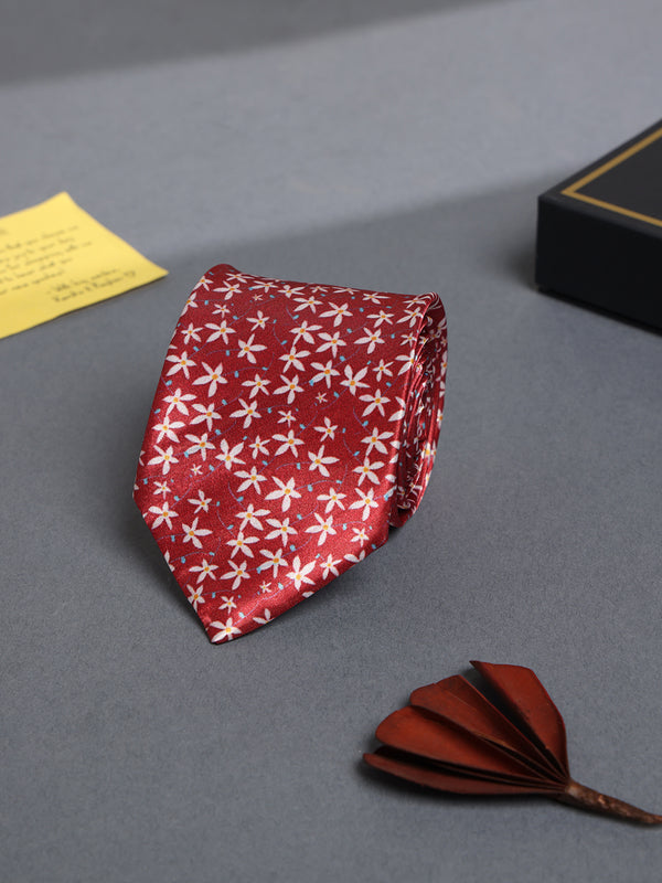 Red Floral Printed Necktie