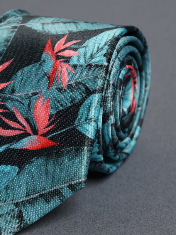 Blue Floral Printed Necktie
