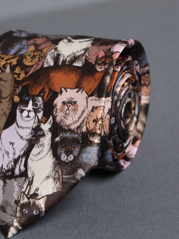 Multicolor Cats Printed Necktie