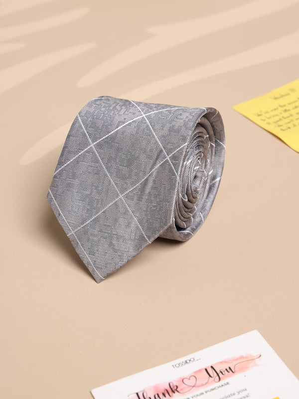 Grey Check Woven Silk Necktie