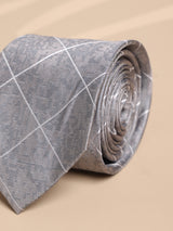 Grey Check Woven Silk Necktie