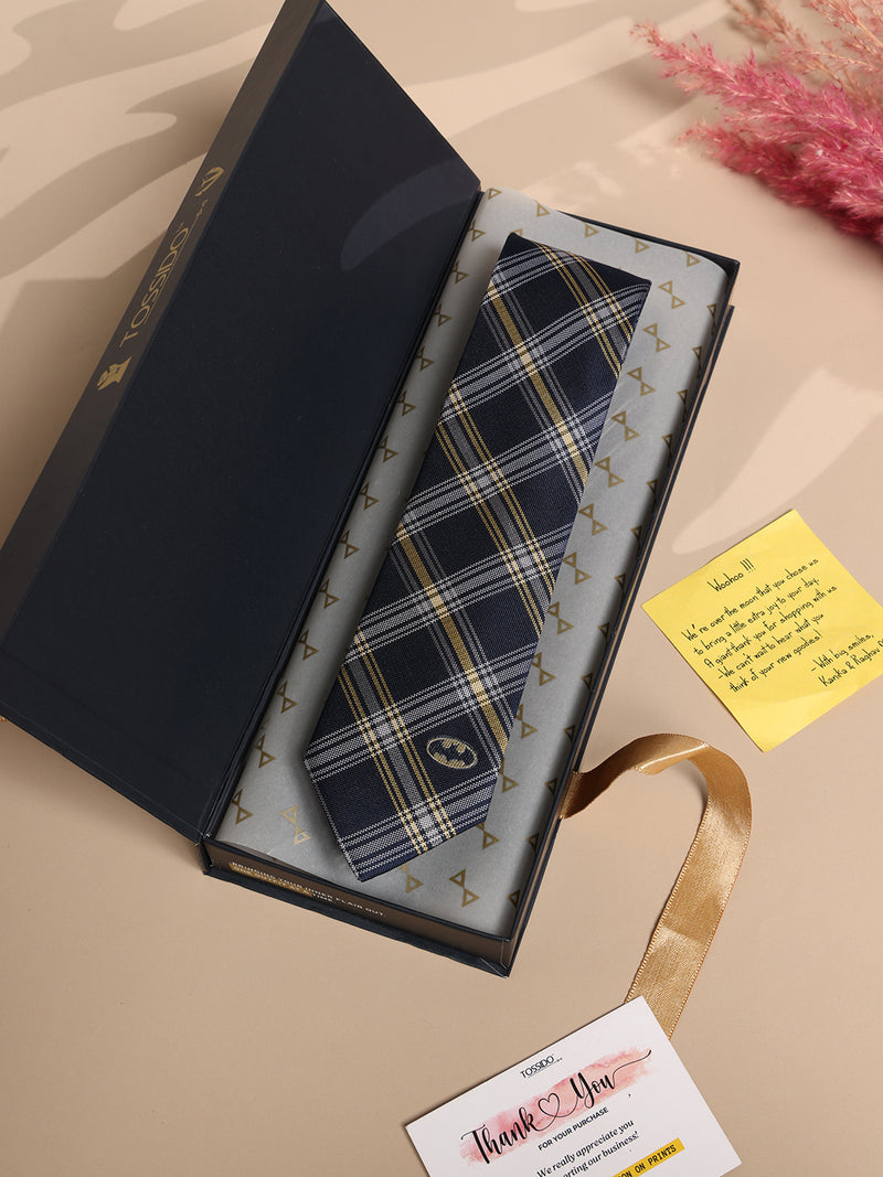 Blue Check Woven Silk Necktie