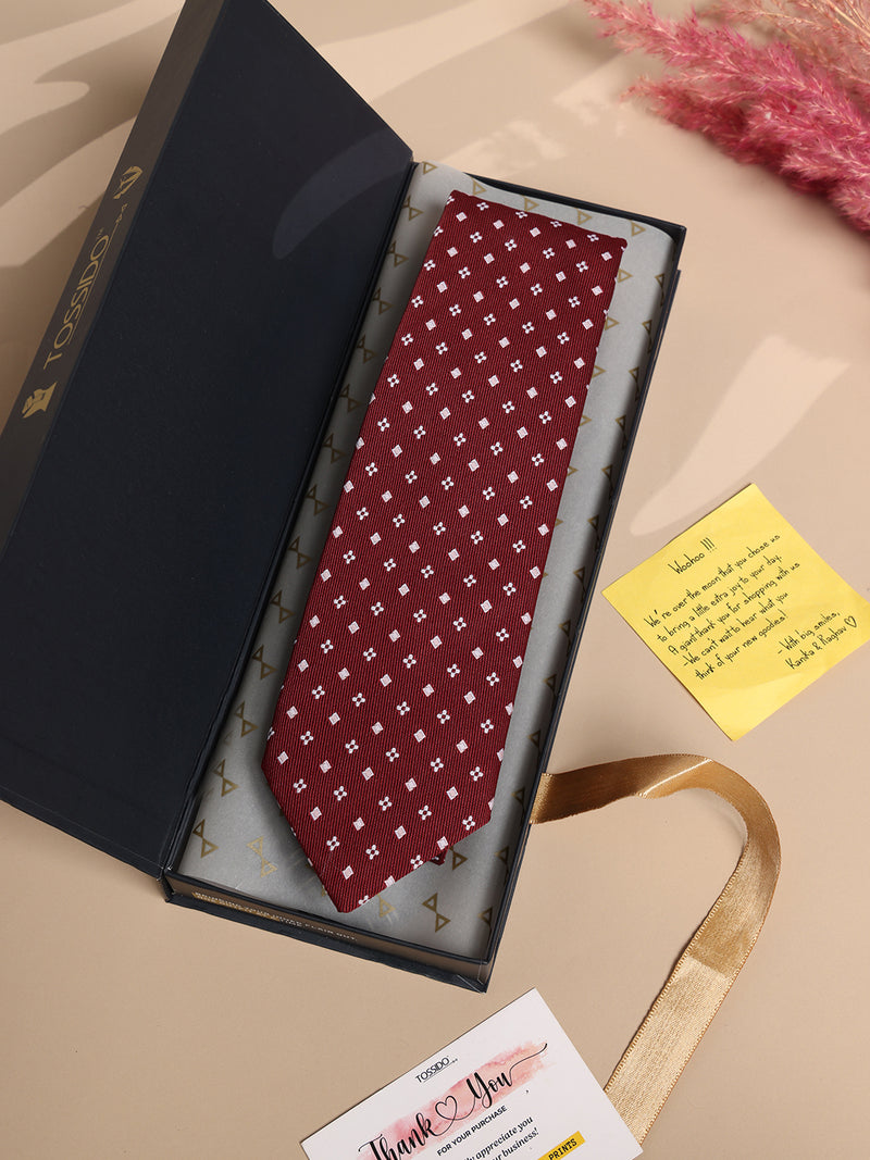 Maroon Geometric Woven Necktie