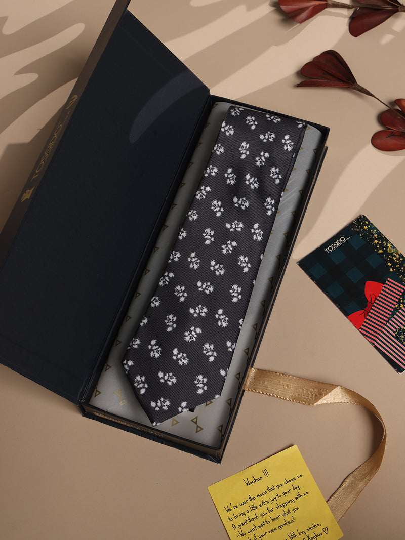 Black Floral Micro Fiber Necktie