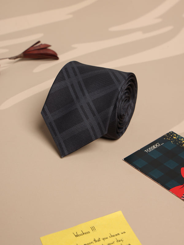 Dark Grey Check Micro Fiber Necktie