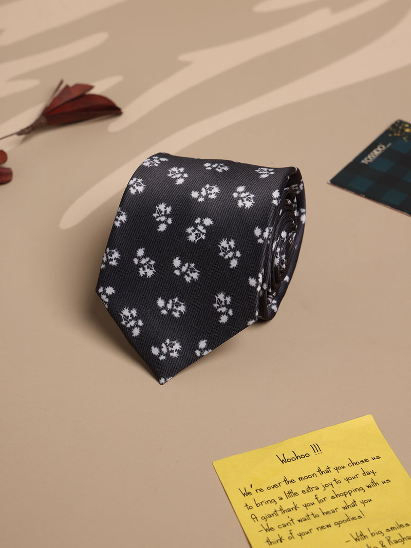 Black Floral Micro Fiber Necktie