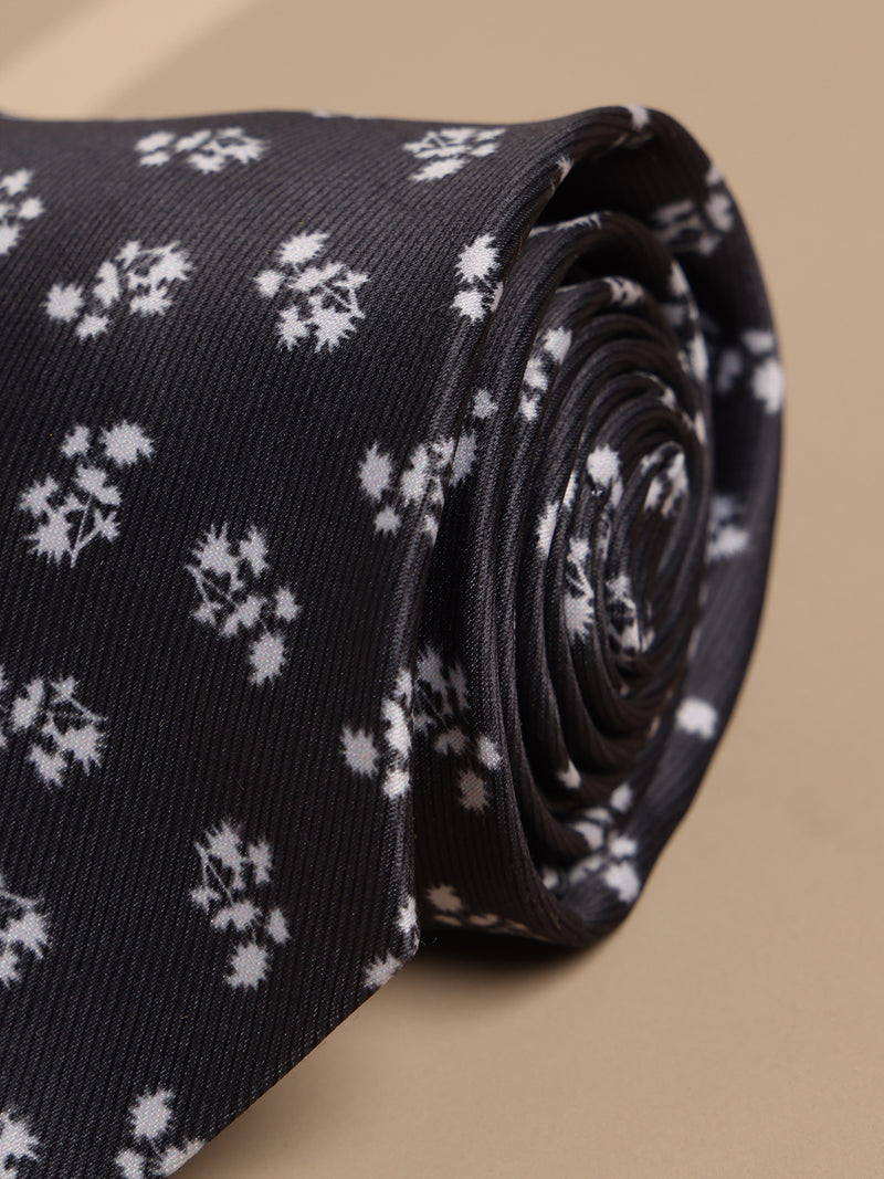 Black Floral Micro Fiber Necktie