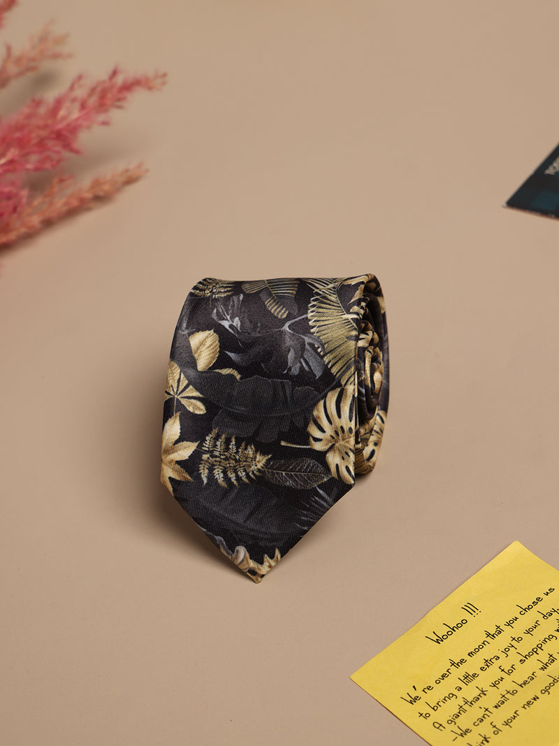 Black Floral Printed Necktie