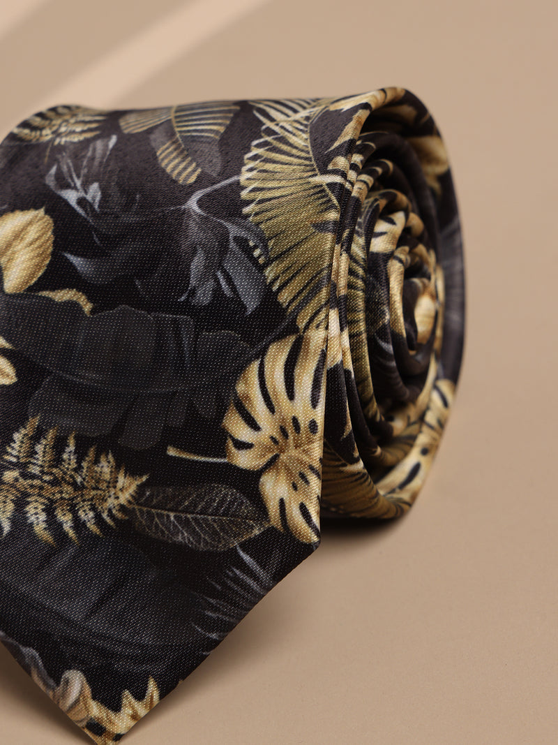 Black Floral Printed Necktie