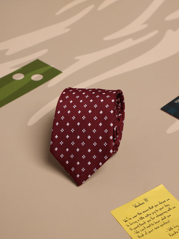 Maroon Geometric Woven Necktie