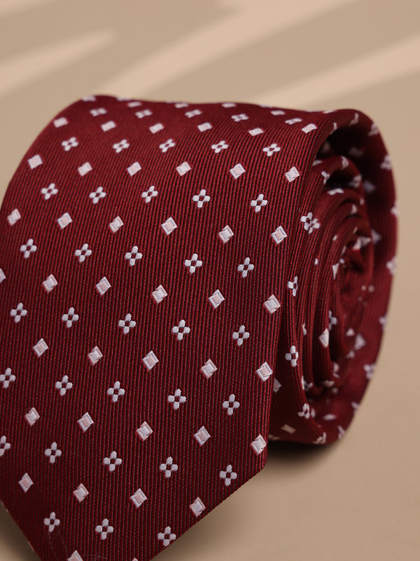 Maroon Geometric Woven Necktie
