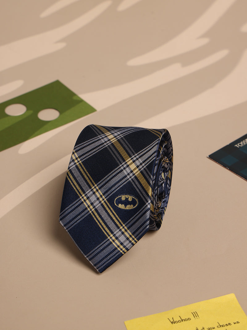 Blue Check Woven Silk Necktie