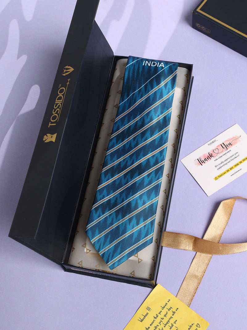 Blue Stripe Printed Necktie