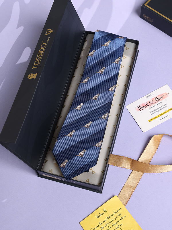 Blue Stripe Woven Silk Necktie