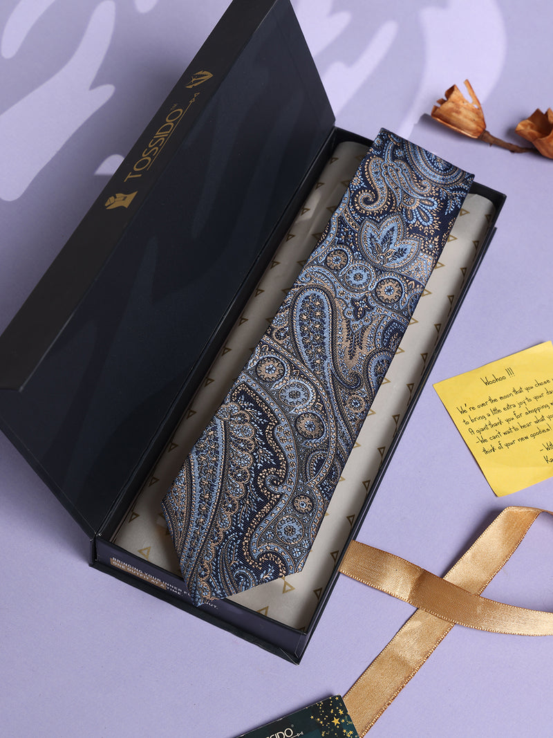 Blue Paisley Woven Silk Necktie