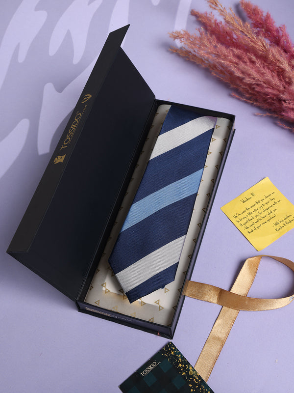 Blue Stripe Woven Silk Necktie