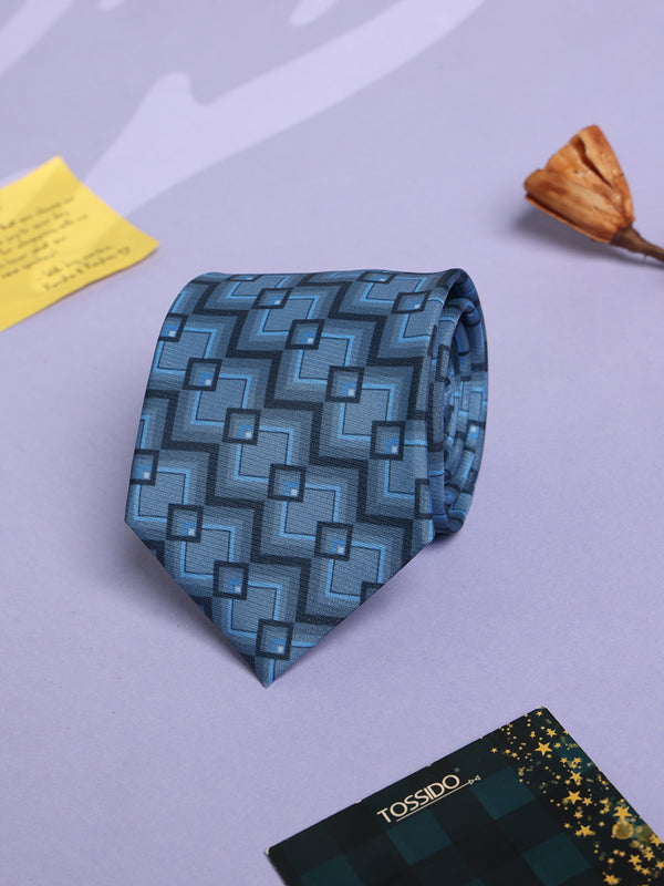 Blue Geometric Micro Fiber Necktie