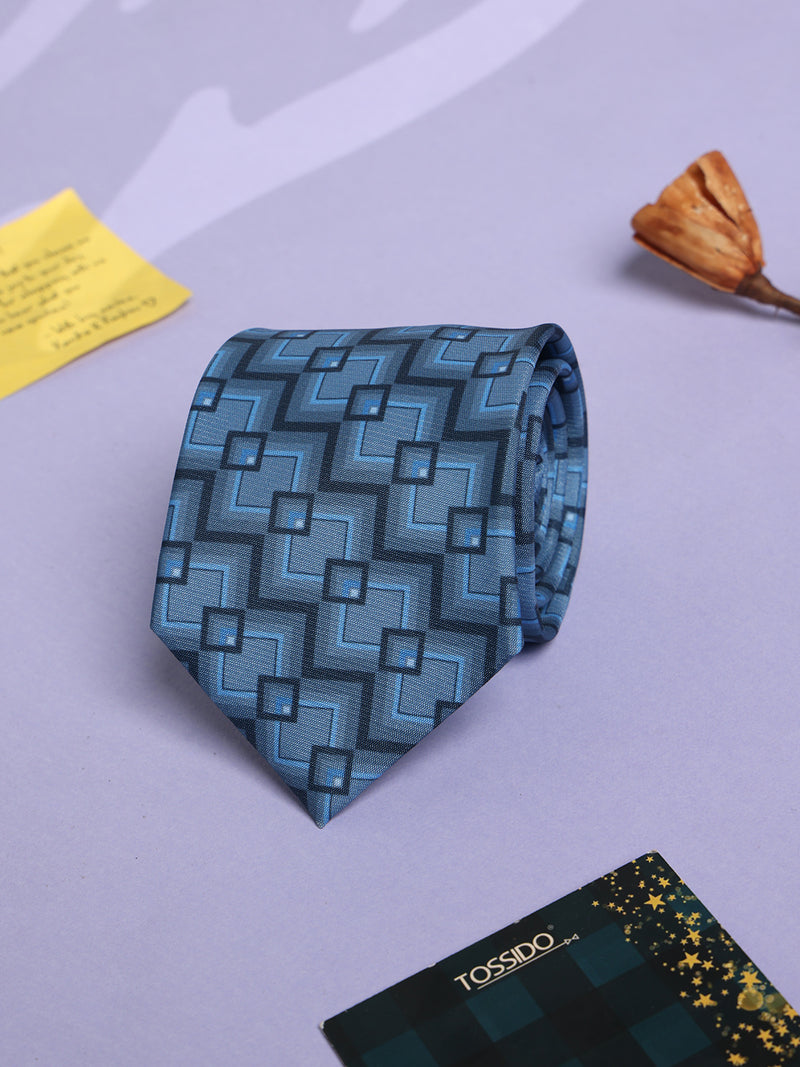Blue Geometric Micro Fiber Necktie