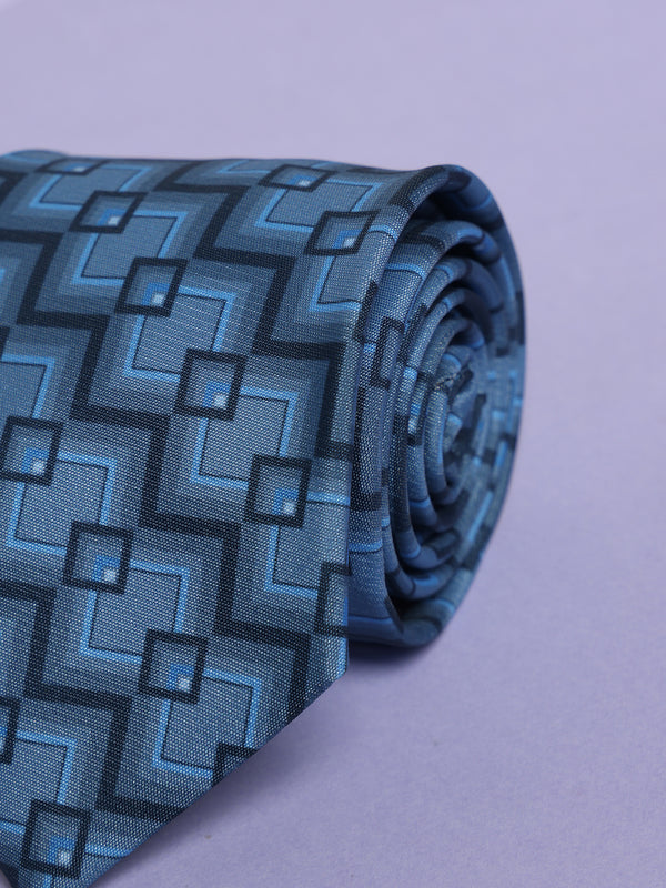Blue Geometric Micro Fiber Necktie