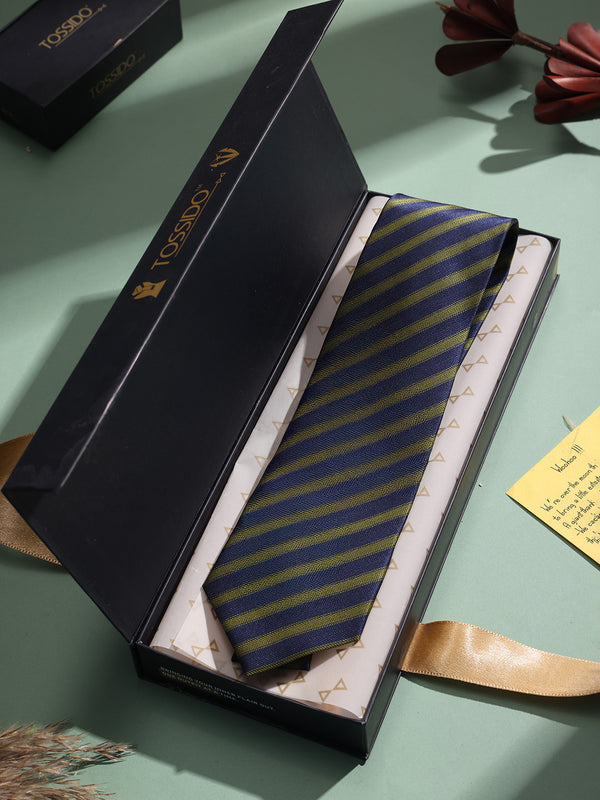 Blue & Green Stripe Woven Necktie