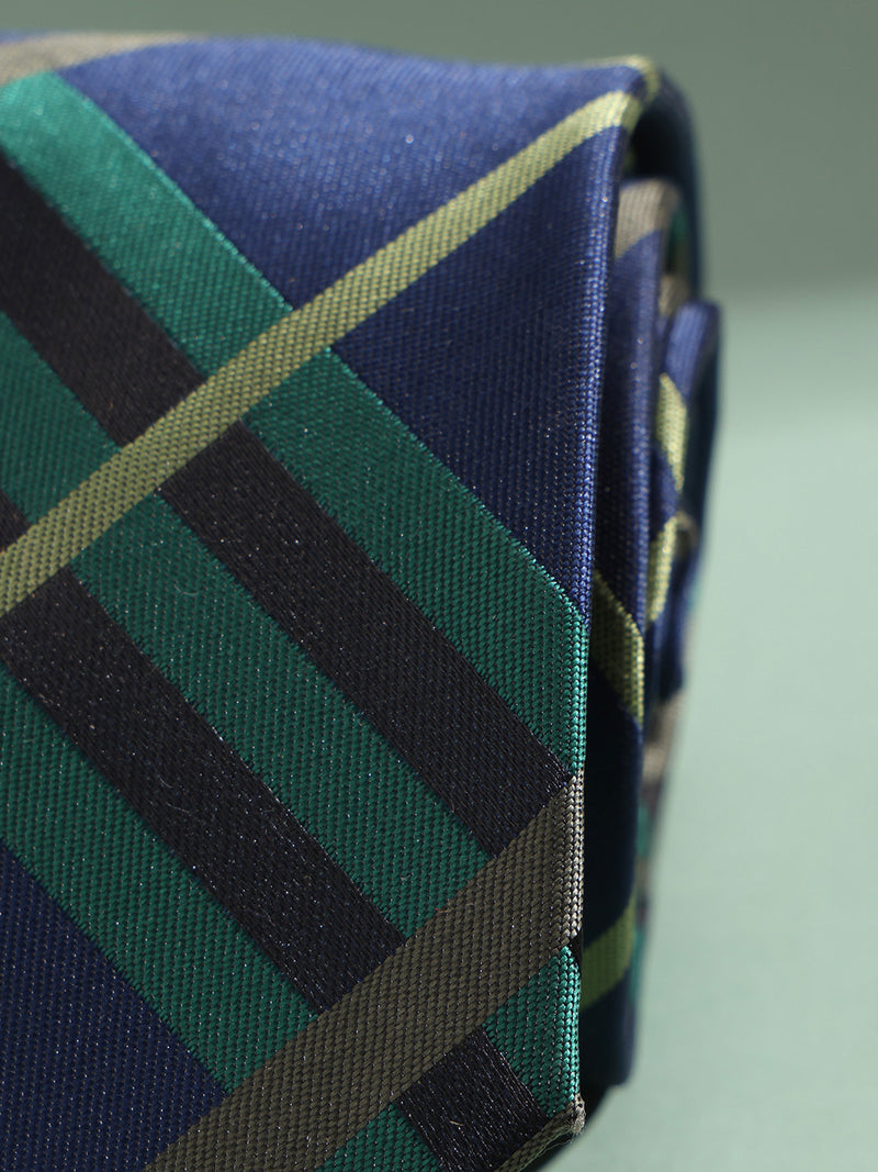 Blue & Green Check Woven Necktie