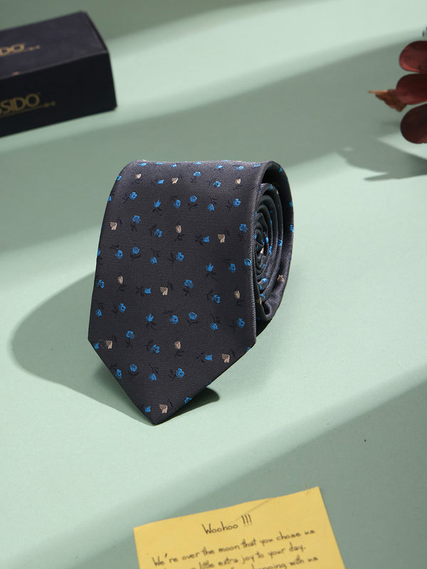 Grey Floral Woven Necktie